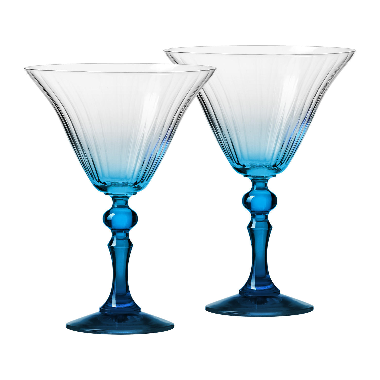 COCKTAILGLÄSER BUBBLE CELEBRATION MOMENTS MIT TÜRKISFARBENEM STIEL, 2ER-SET, 170 ML - Türkis/Transparent, Glas (0.17L) - Krosno Glass