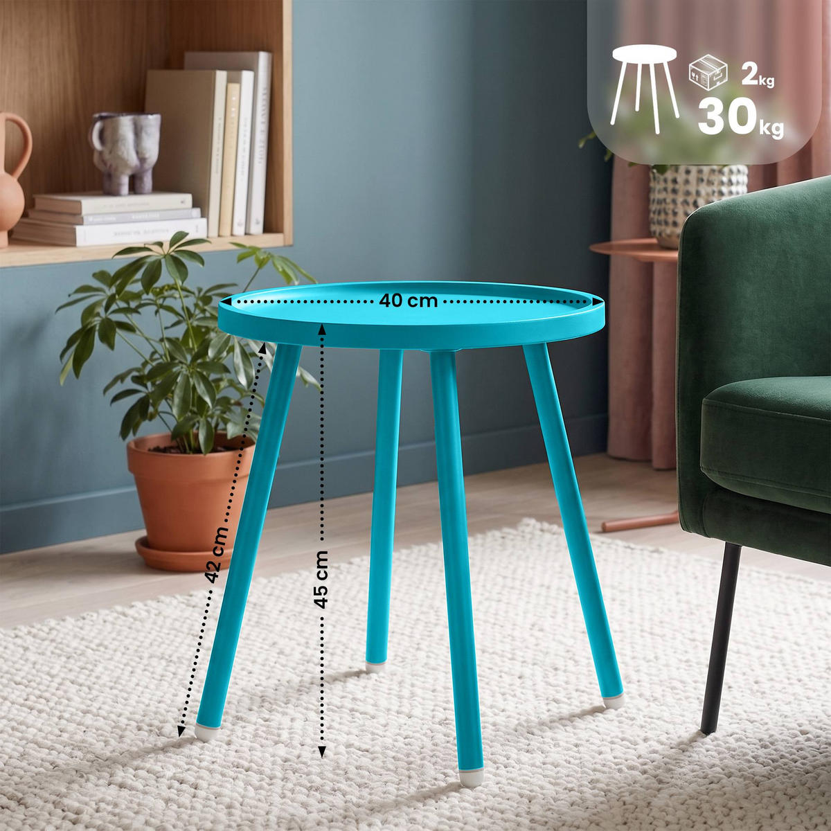 BEISTELLTISCH rund 40 cm Kunststoff Blau - Blau, Kunststoff/Metall (40/40/45cm) - CLP