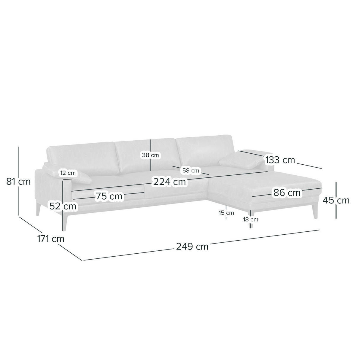 ECKSOFA mit Longchair - Cognac/Dunkelbraun, Leder/Holz (249/171cm) - home24