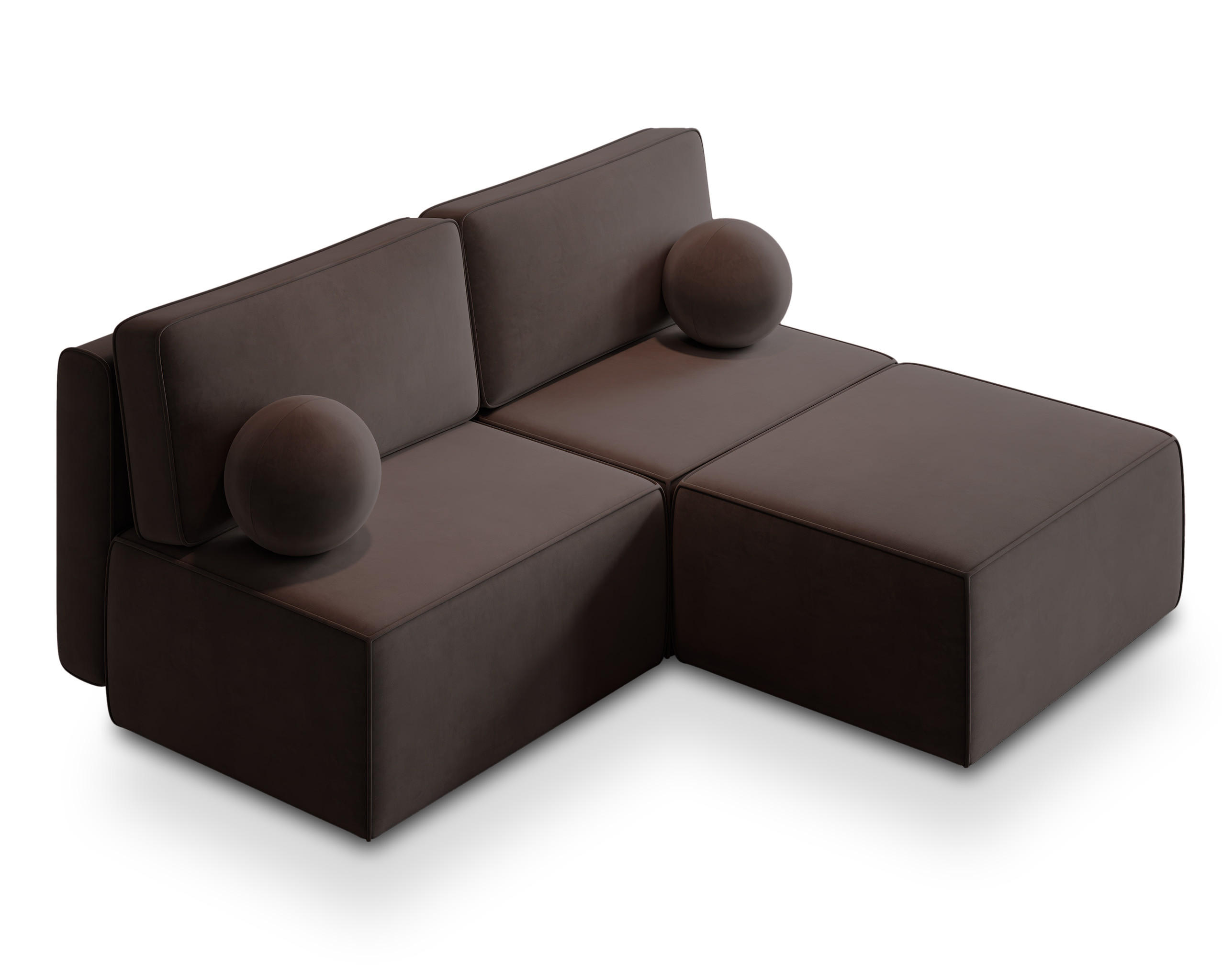 ECKSOFA VARNA M Braun Velours-Stoff mit Schlaffunktion - Braun, Holz (196/158cm) - MASSENO