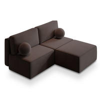 ECKSOFA VARNA M Braun Velours-Stoff mit Schlaffunktion - Braun, Holz (196/158cm) - MASSENO