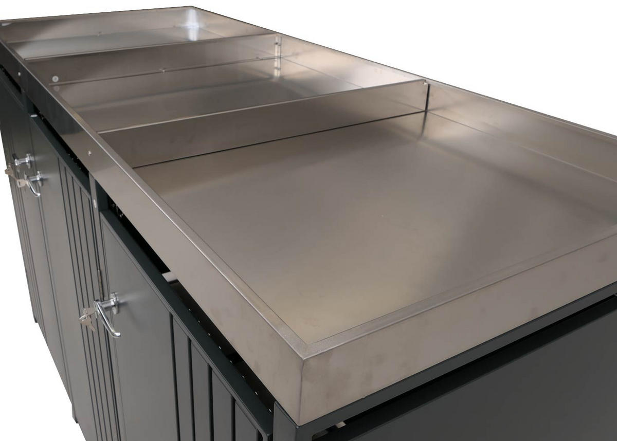 MÜLLTONNENBOX 3er mit Pflanzkasten HxBxT 125x196x84cm Anthrazit - Anthrazit, Metall (196/125/84cm) - PROREGAL