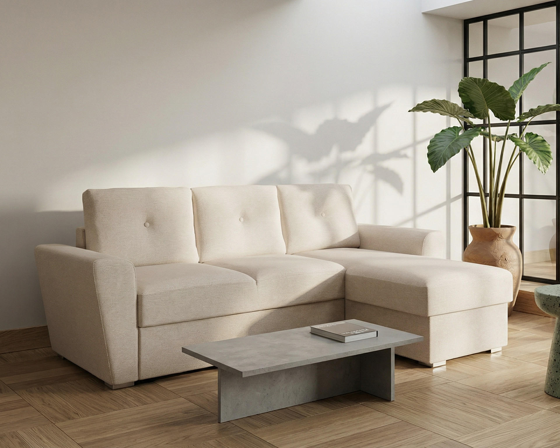 ECKSOFA Bellano Ecksofa L-Form- links oder rechts montierbar, beige - Beige, Holz (243/156cm) - Homesy