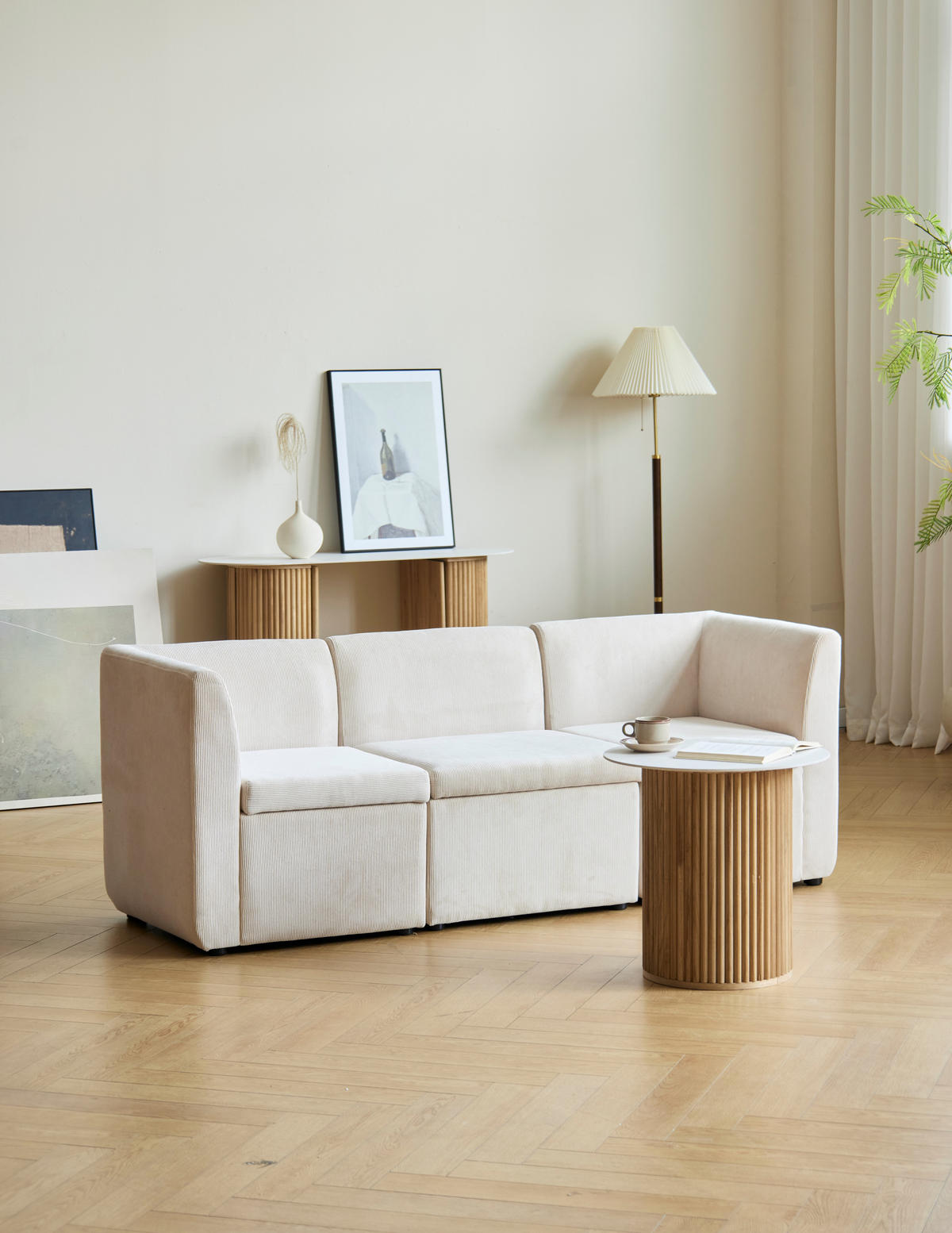 SOFA Samt Beige - Beige, Textil (60/68/60cm) - Nordlys