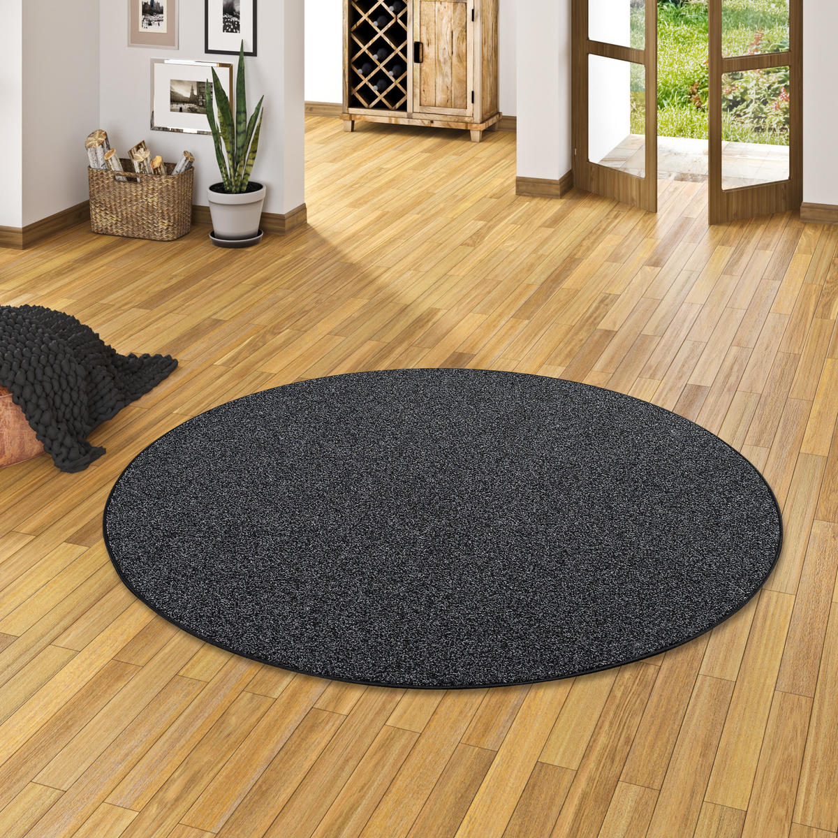 HOCHFLOR VELOURS TEPPICH LUNA MIX RUND - Anthrazit, Textil (100/100cm) - Snapstyle