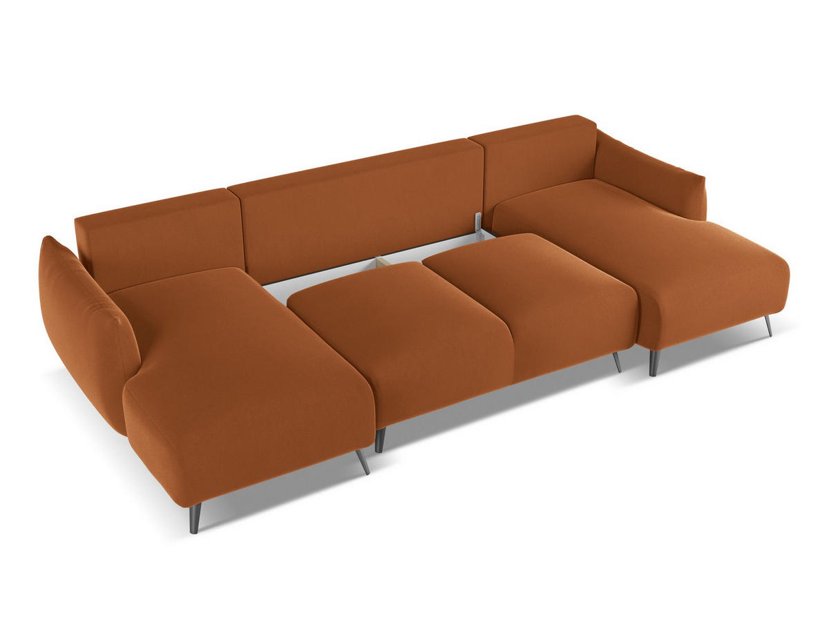 WOHNLANDSCHAFT Samt Stoff Orange - Terra cotta/Schwarz, Textil/Metall (317/86/162cm) - Makamii