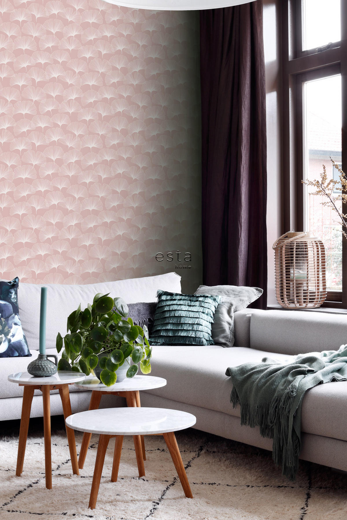 TAPETE Ginkgoblätter 50 x 900 cm - Pink, Papier (50/900cm) - ESTAhome