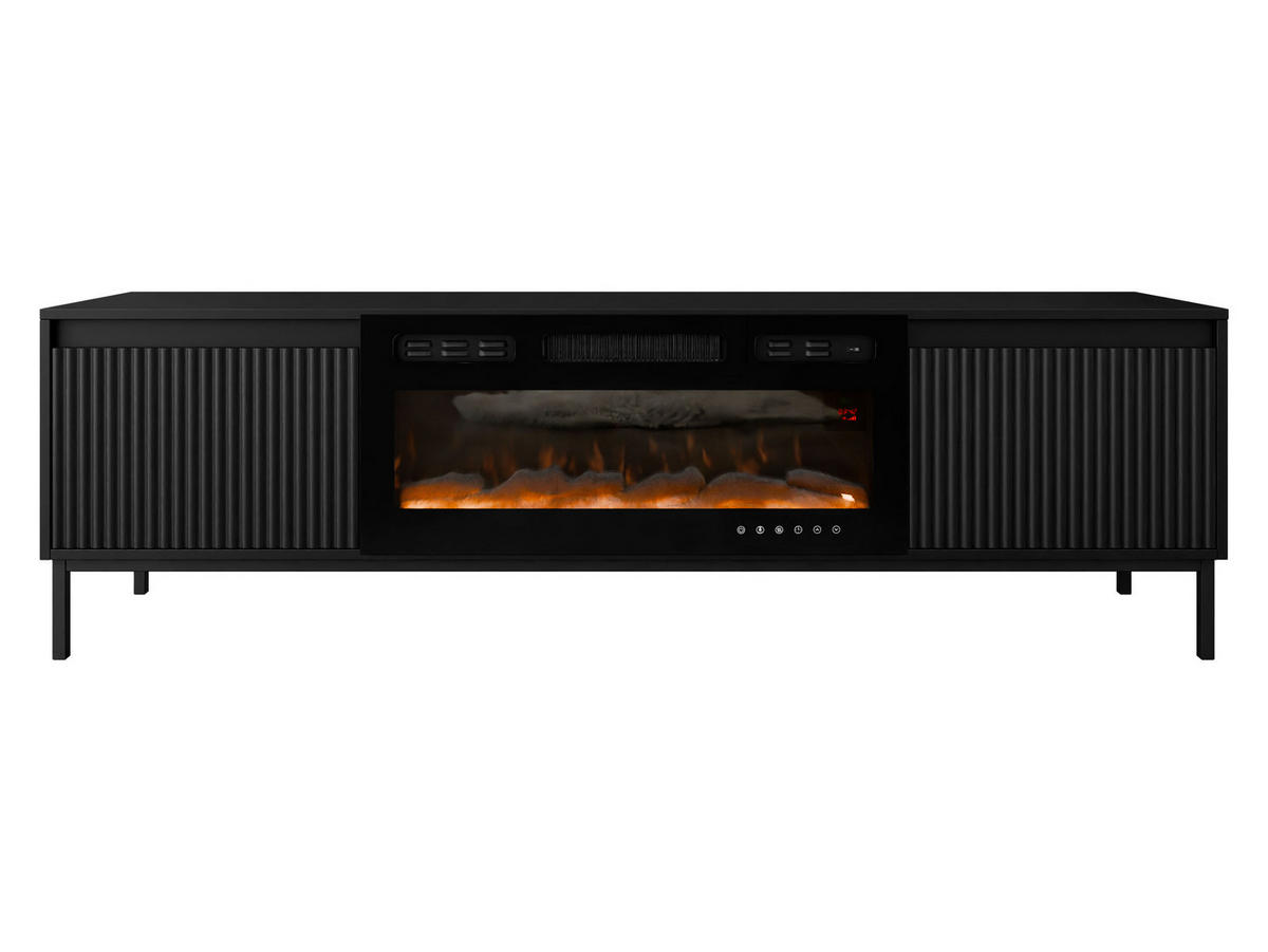 TV-LOWBOARD Ozmi 2K EF mit Kamin - Schwarz, Holzwerkstoff/Metall (174/52/40cm) - MIRJAN24