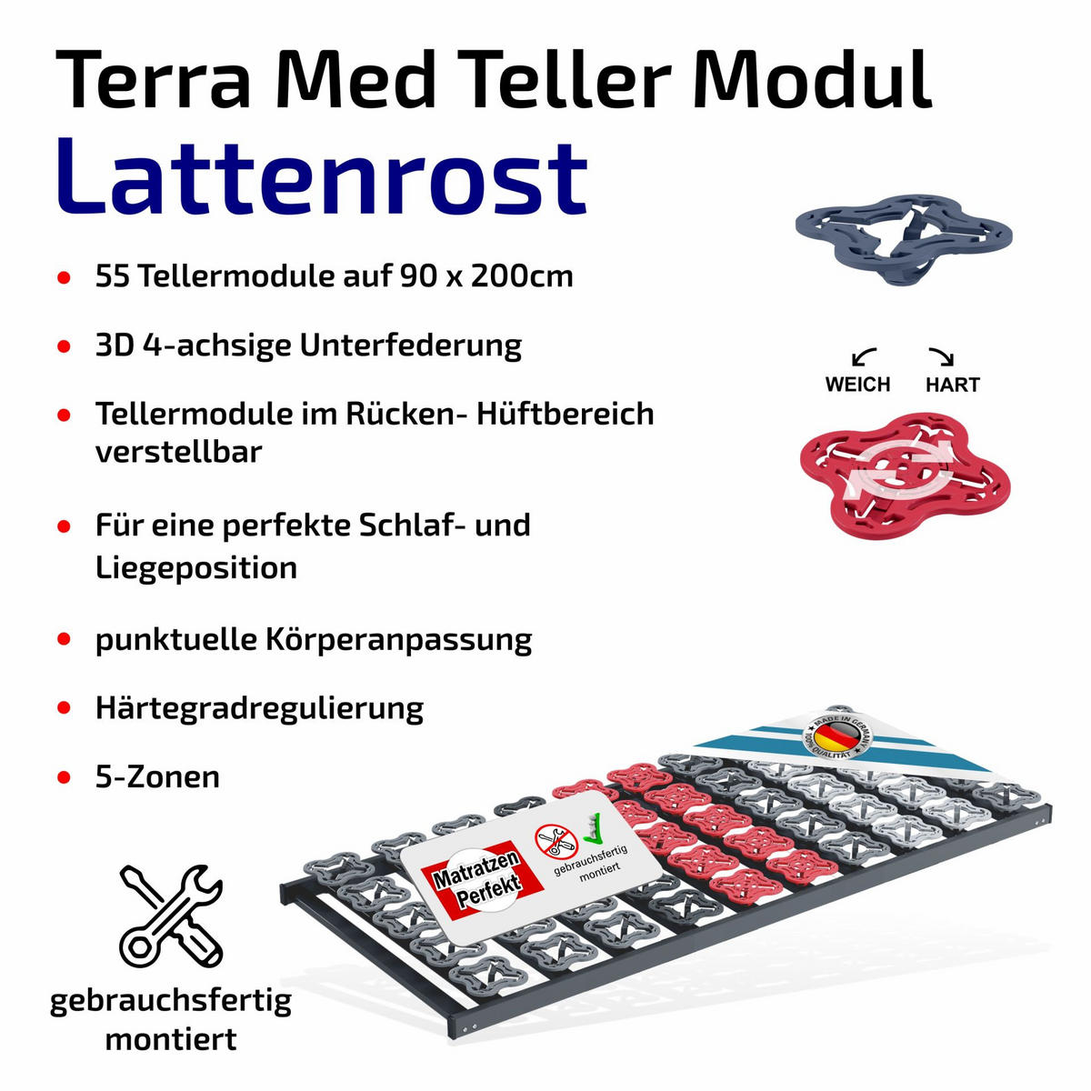 TELLER-LATTENROST Starr TerraMed T-Flex 140x200 cm 12,5 cm Hoch 5-Zonen - Anthrazit/Schwarz, Holz (140/200cm) - Matratzen Perfekt