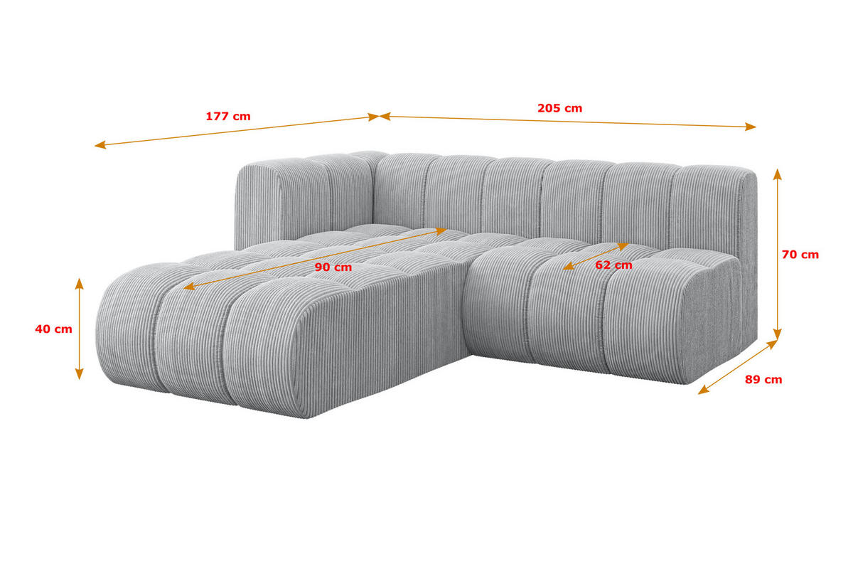ECKSOFA modulares Sofa Darnel-L1 - 205x177x70 cm Grau - Grau, Holzwerkstoff/Textil (205/177cm) - ALTDECOR