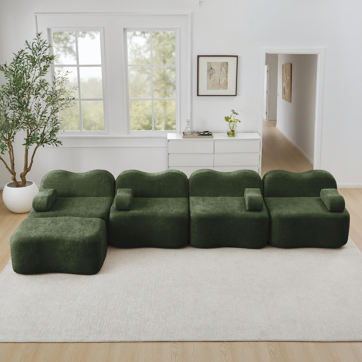 4-SITZER ECKSOFA Samt Grün mit Hocker - Grün, Textil (384/167cm) - WISHDOR