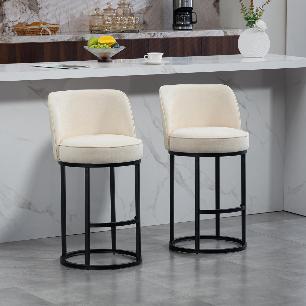 BARHOCKER 2er-Set mit Leinenbezug und Metallbeinen, Beige - Beige, Textil (46.5/88.5/49.5cm)