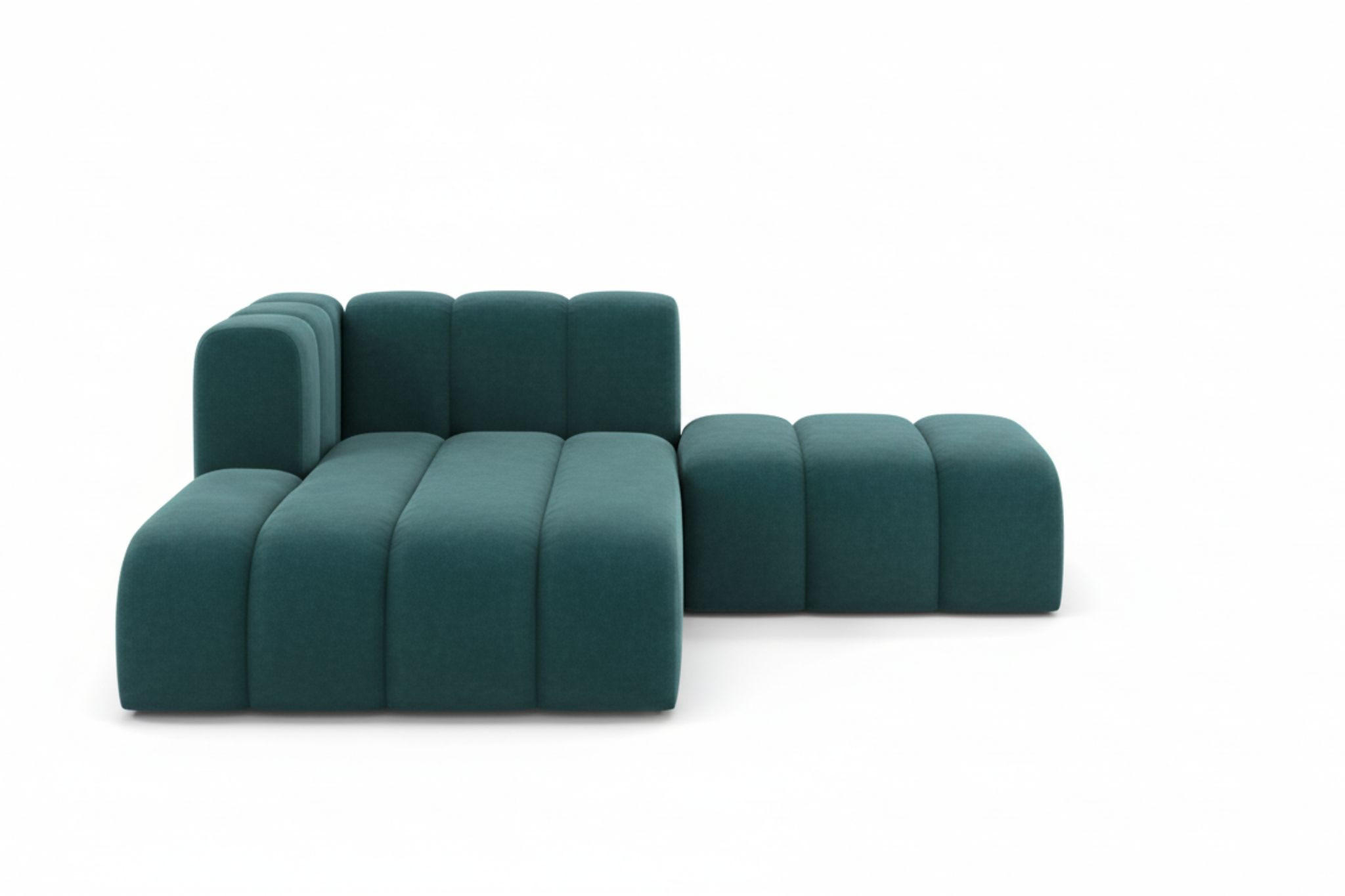 CHAISELONGUE Mit Hocker Grand, Veloursstoff Salvador, Azurblau, Links - Blau, Holz (204/179cm) - Kaiser Möbel