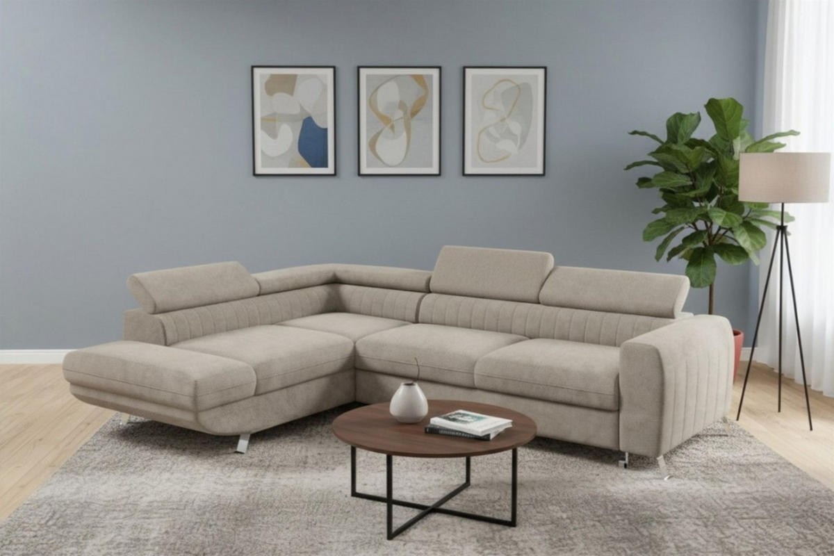 ECKSOFA Marios Mit Schlaffunktion - Hellbraun, Holzwerkstoff/Textil (260/202cm) - Fun Möbel