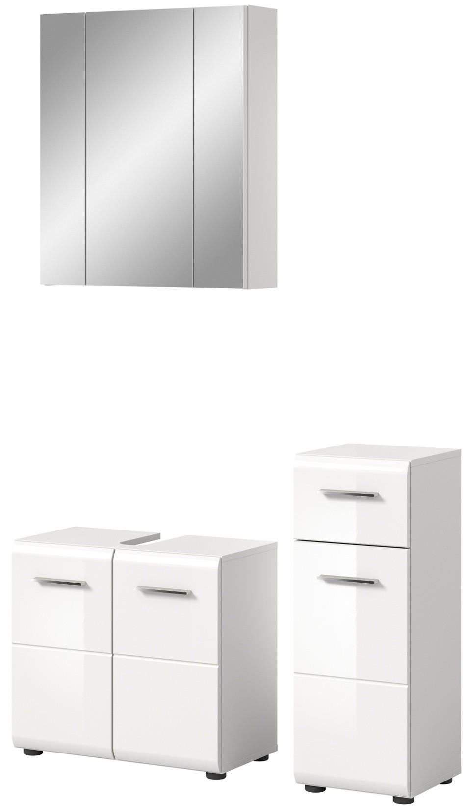 BADMÖBEL-SET 3-teilig weiß Hochglanz, Badkombination 105 x 185 cm - Weiß Hochglanz/Silberfarben, Glas/Holzwerkstoff (105/185/30cm) - Inn.Furn