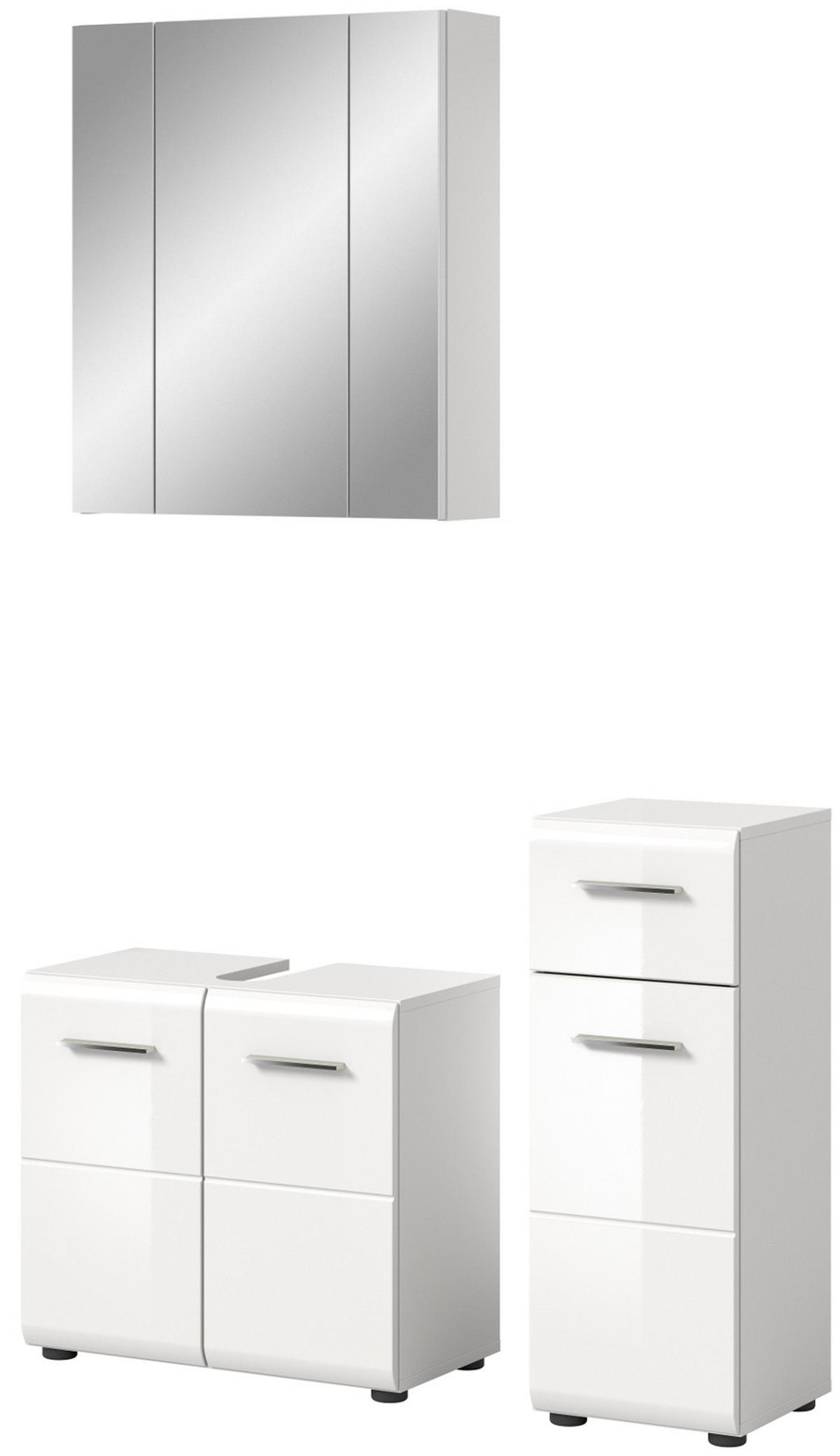 BADMÖBEL-SET 3-teilig weiß Hochglanz, Badkombination 105 x 185 cm - Weiß Hochglanz/Silberfarben, Glas/Holzwerkstoff (105/185/30cm) - Inn.Furn