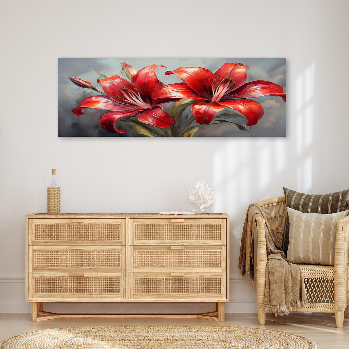 WANDBILD rote lilien blumen pflanzen natur - Rot, Textil (90/30cm) - Feeby