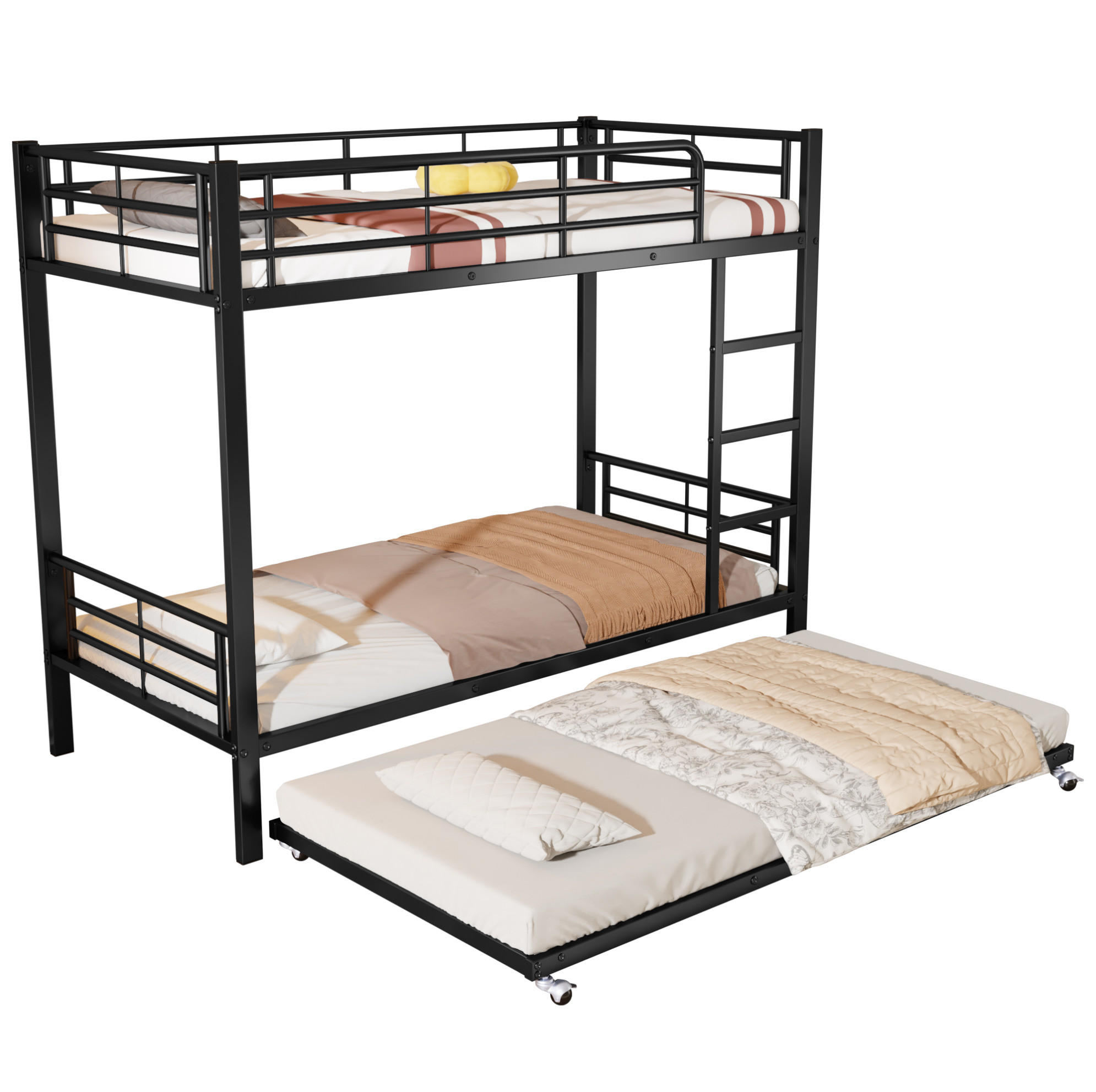 ETAGENBETT 90/200 cm in Schwarz mit Ausziehbett 90/190 cm aus Metall - Schwarz, Metall (90/190cm) - Flora Grace