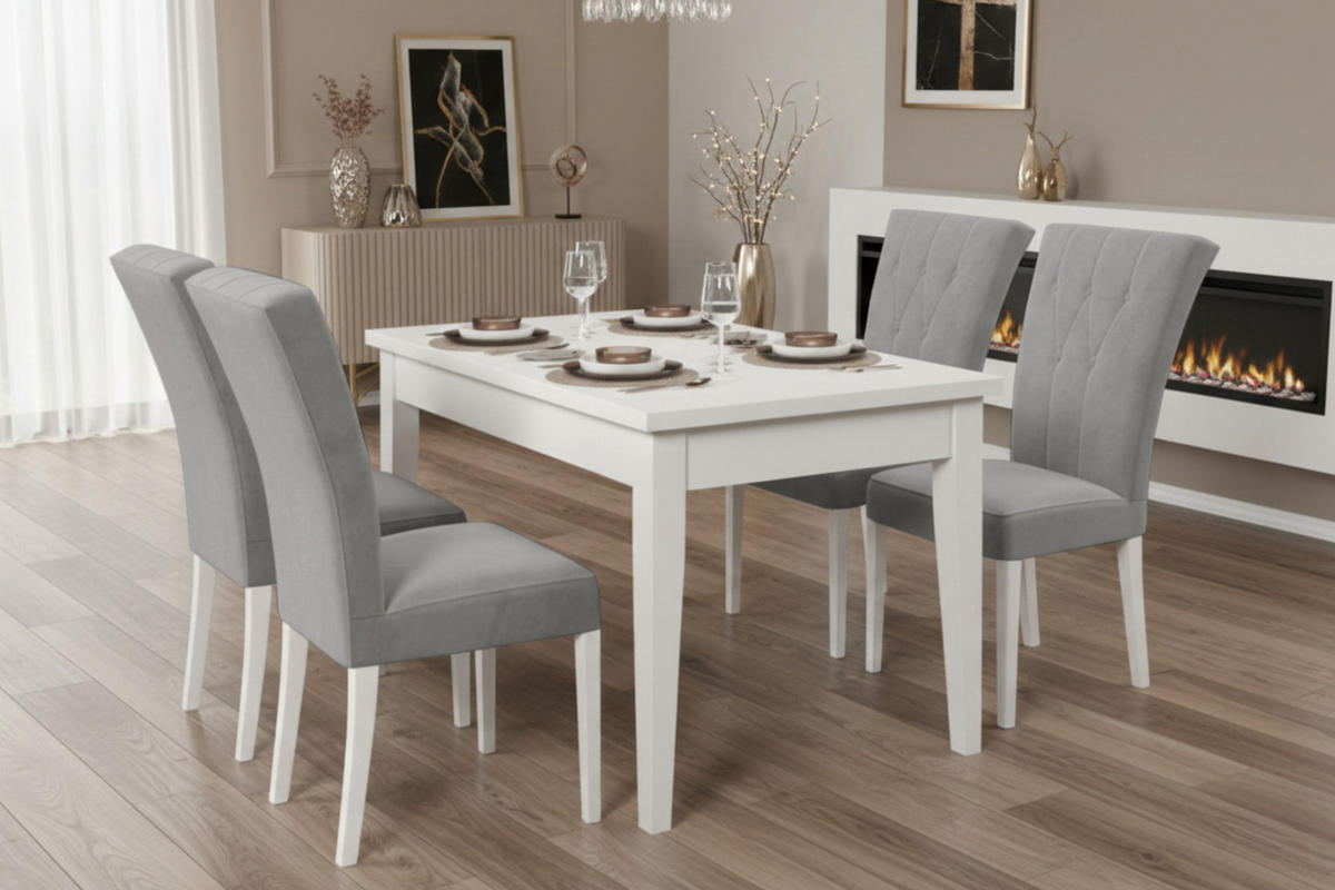 TISCHGRUPPE DAKOTA 120/70 cm in Weiß mit 4 Stühlen in Hellgrau - Hellgrau/Weiß, Holz/Holzwerkstoff (70/77/120cm) - Deine Möbel 24