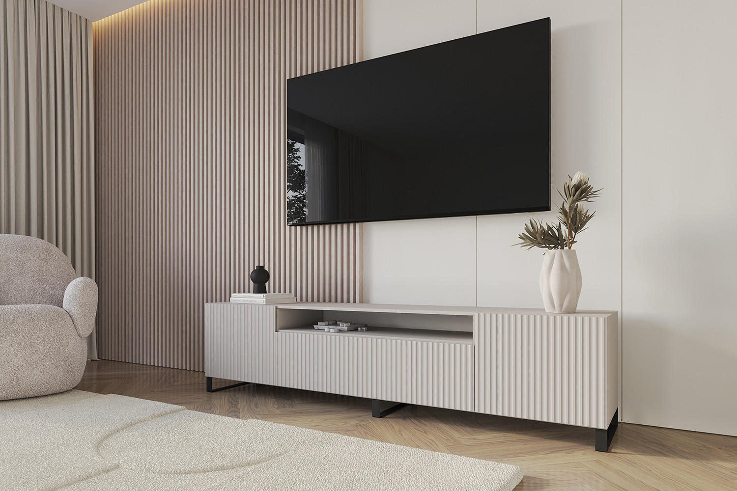 LOWBOARD NOA-2-S 200x53x41 cm - Kaschmir - Kaschmir/Schwarz, Holzwerkstoff (200/53/41cm) - ALTDECOR