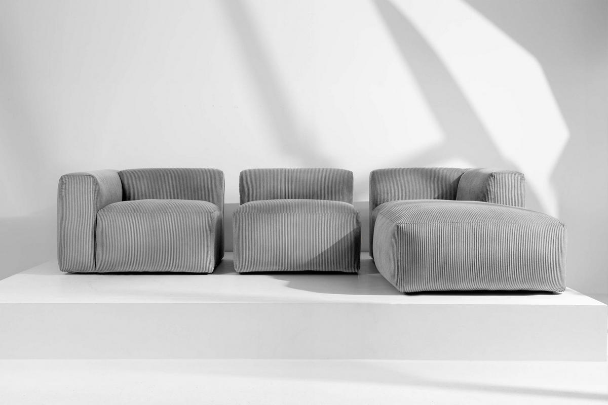 ECKMODULSOFA-RECHTS BUFFO mit extrem weicher und bequemer Sitzfläche, Kordstoff, hellgrau - Hellgrau, Textil (297/180cm) - KONSIMO®