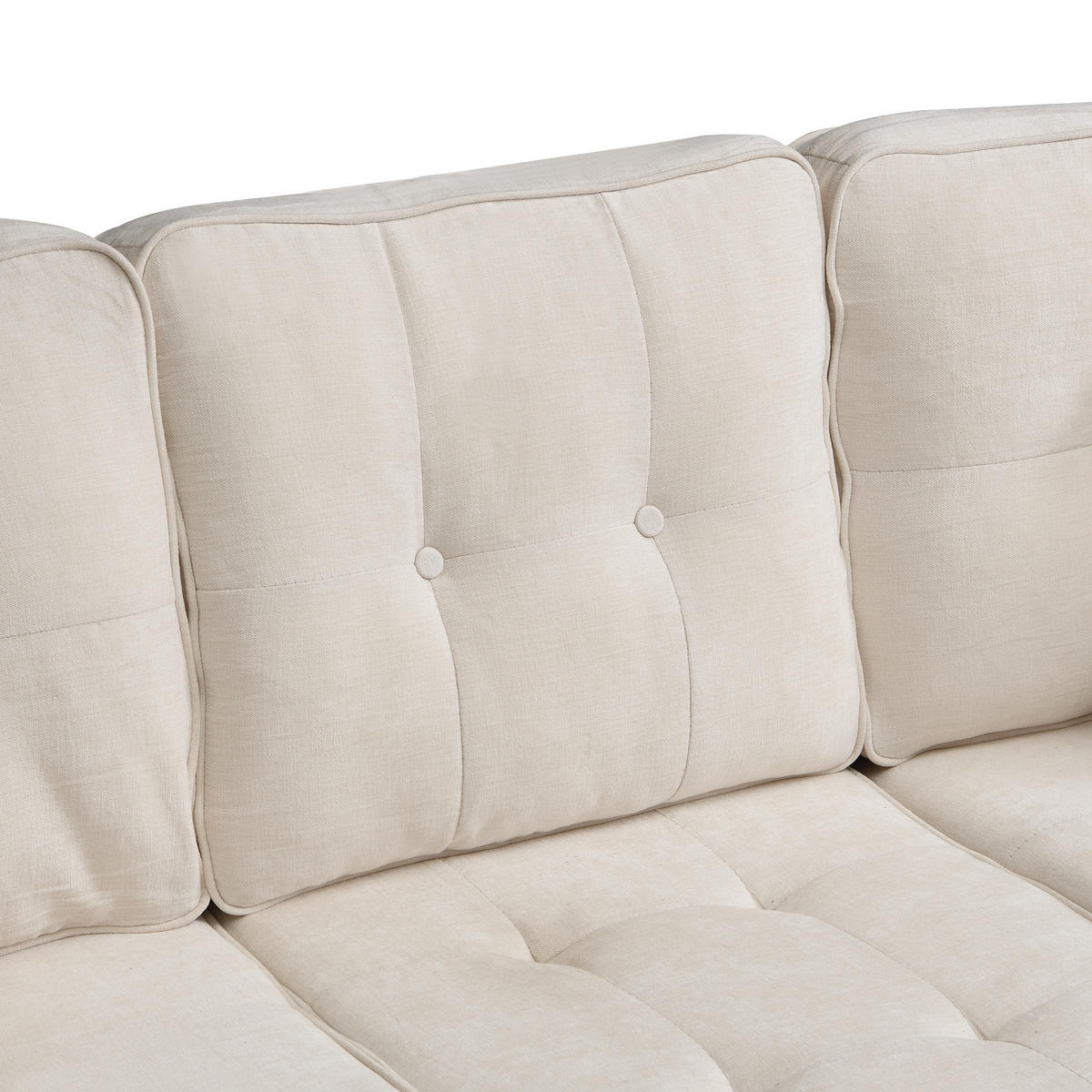 ECKSOFA aus Chenille 195x149x86 cm in Hellbeige mit beweglicher Fußbank - Beige, Textil (149/86/195cm) - Modfu