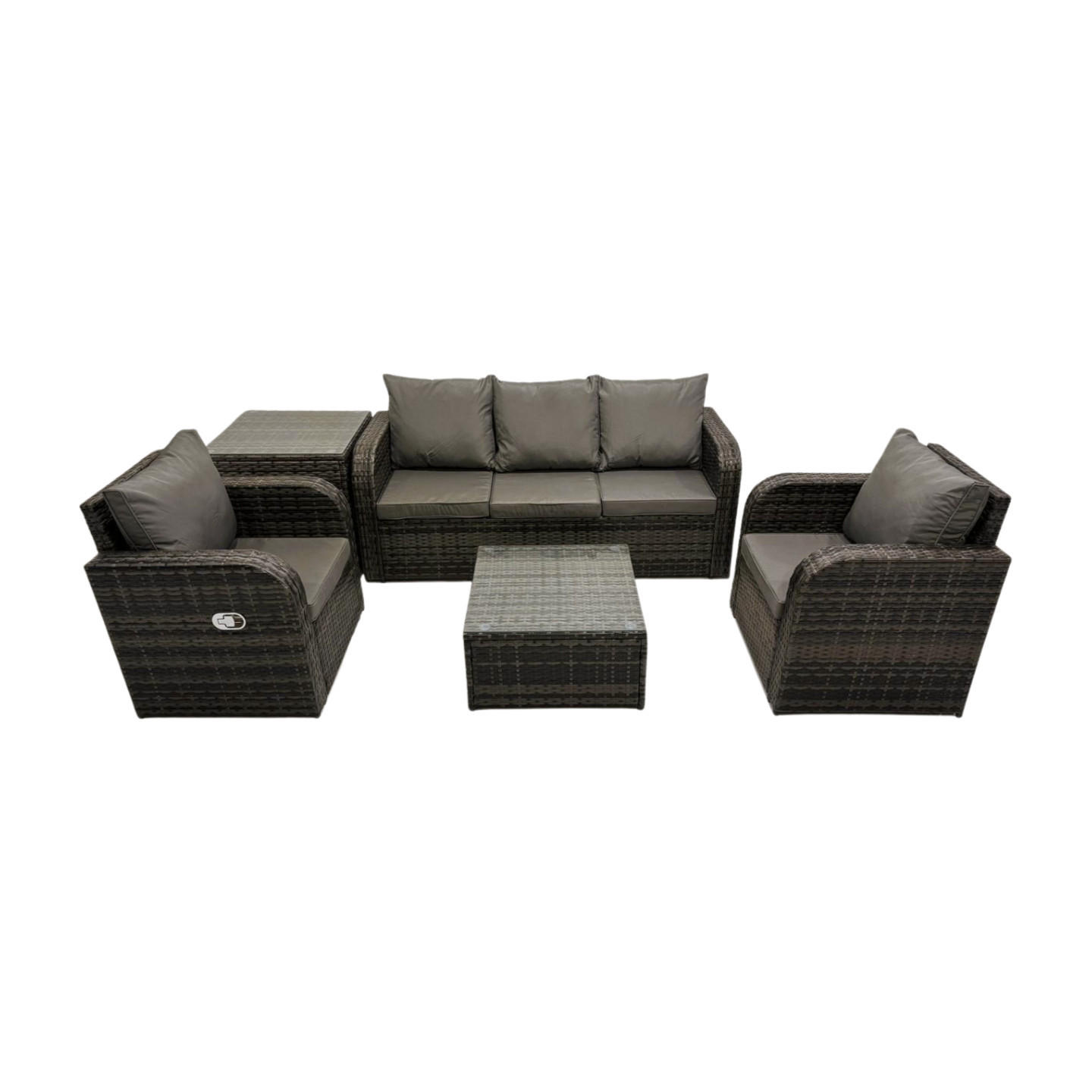 GARTENMÖBELGARNITUR mit KISSEN Polyrattan Dunkelgrau 5-Sitzer - Dunkelgrau/Grau, Glas/Kunststoff - Fimous