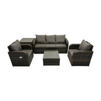 GARTENMÖBELGARNITUR mit KISSEN Polyrattan Dunkelgrau 5-Sitzer - Dunkelgrau/Grau, Glas/Kunststoff - Fimous