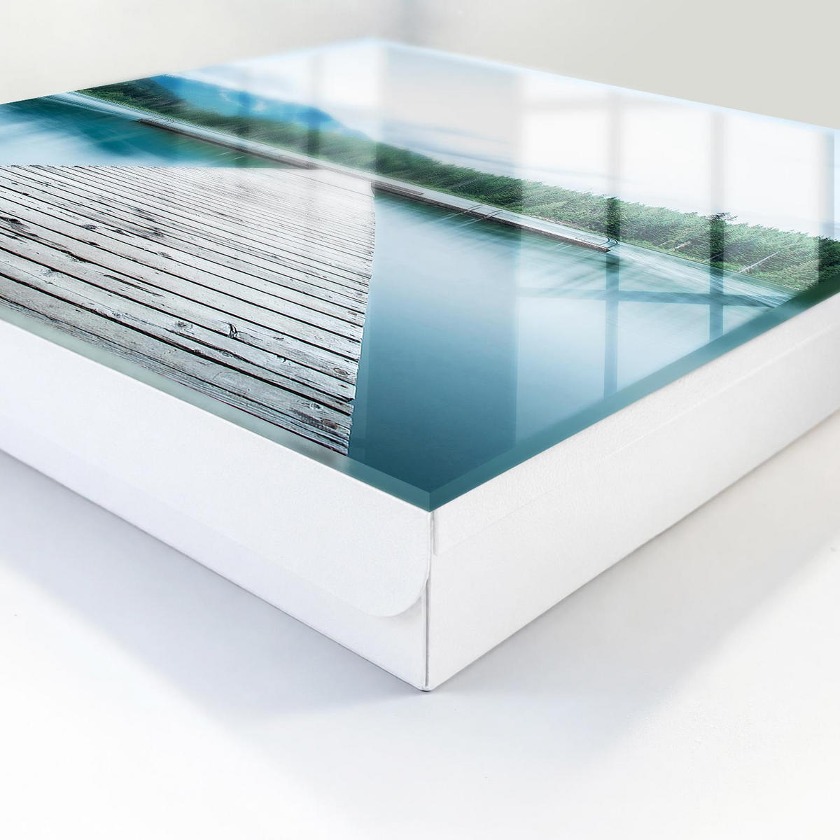 SCHLÜSSELBOX Weiß 30x30 cm – Türöffnung nach rechts - See der Ruhe - Blau, Metall (30/30/5cm) - TULUP