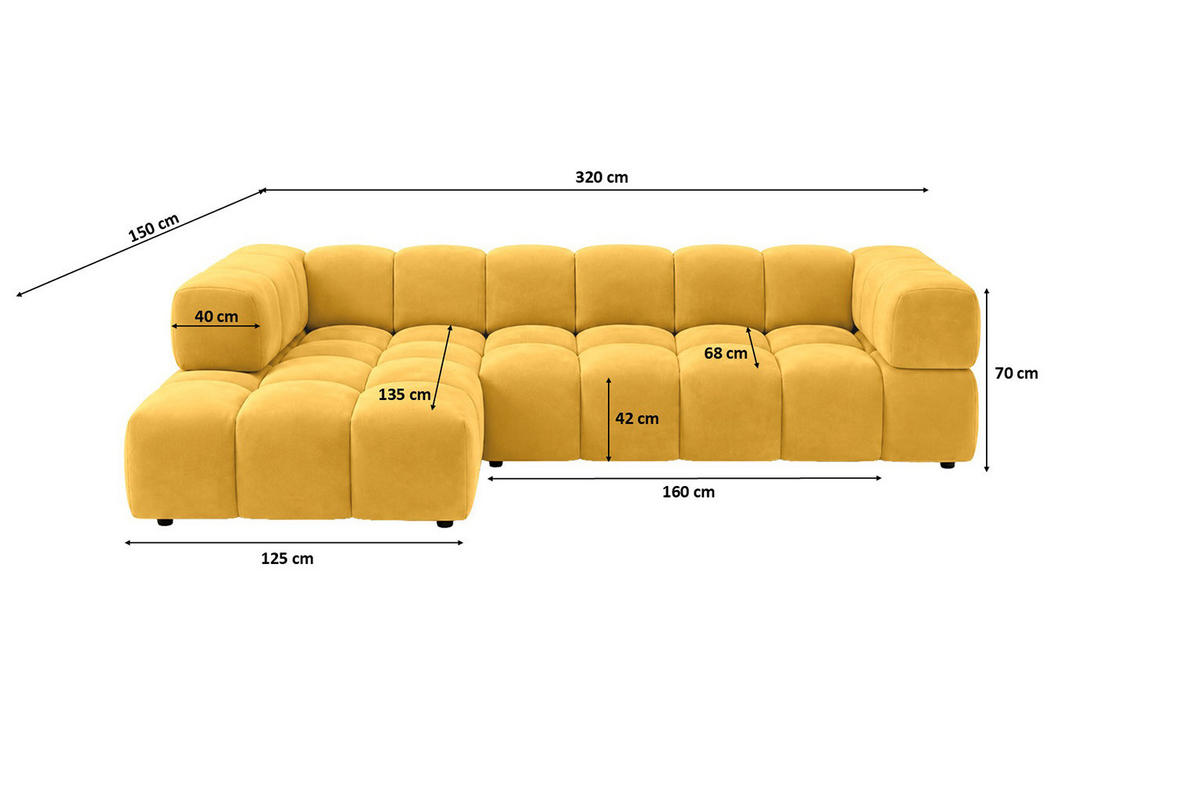 ROHOVÁ SEDAČKA ve tvaru L, velurová tkanina Bluvel, Zlatá, Levá strana, Averro XL - zlatá, dřevo (320/150cm) - Kaiser Möbel