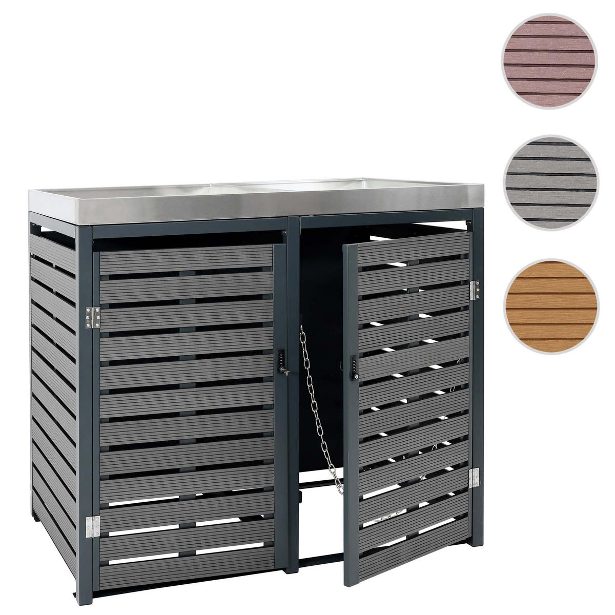 MÜLLTONNENVERKLEIDUNG 2er 124x134x84cm mit Pflanzkasten Teak-Optik - Braun, Metall (134/124/84cm) - PROREGAL