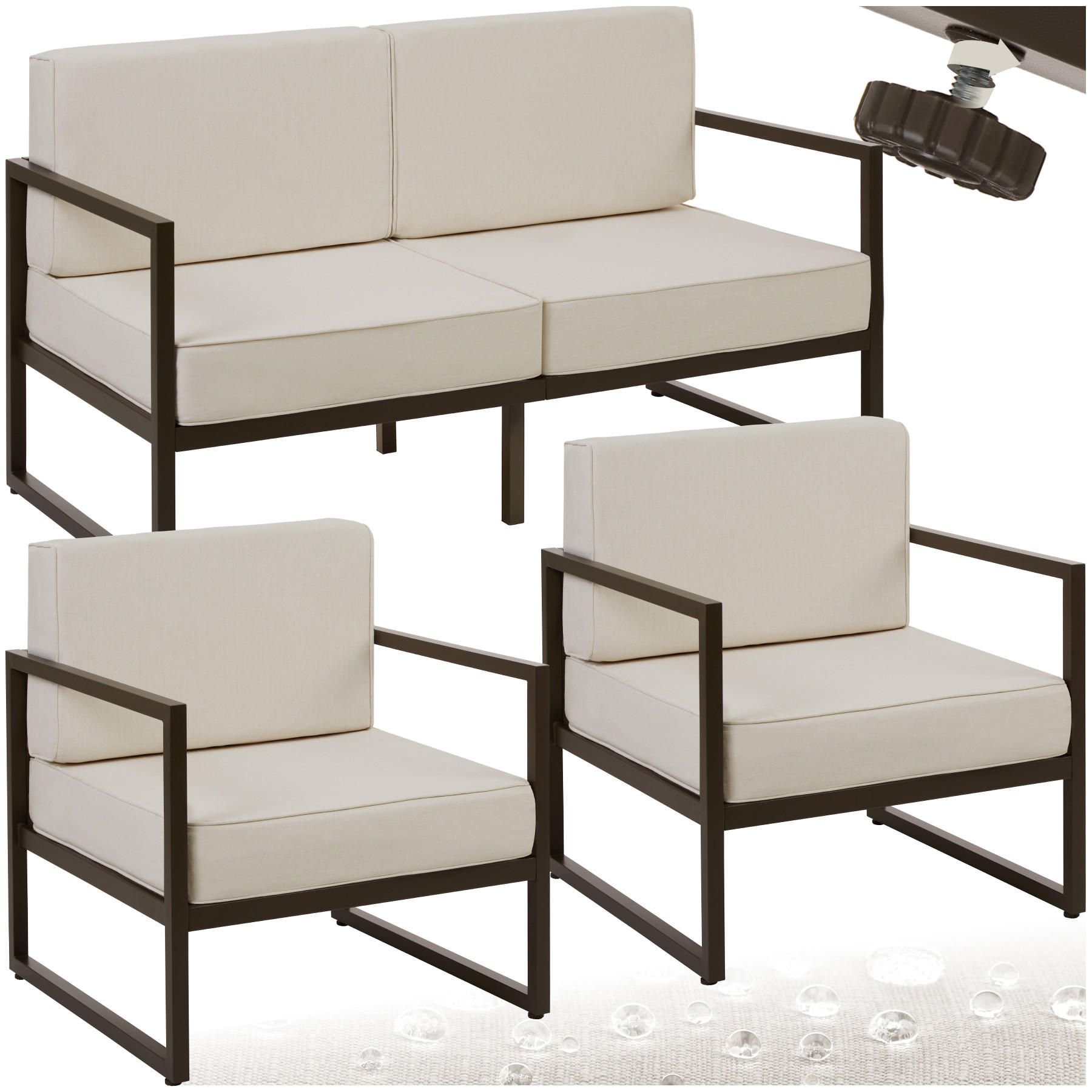 GARTEN-LOUNGESET Comosa,höhenverstellbare Füße,braun/beige - Beige/Braun, Kunststoff - tectake