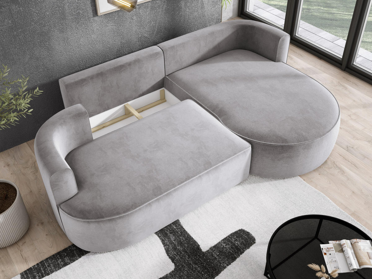 ECKSOFA FIORE L-förm Moderne Ausziehbare Schlaf-Funktion, automatischer Auffaltung, lose Rückenkissen freistehend RECHTS 284x183x82cm Grey - Grau, Holz/Textil (284/183cm) - DomoHome