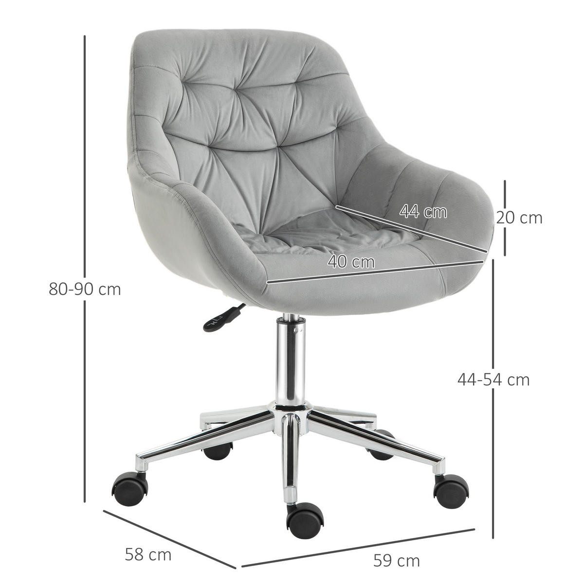 BÜROSTUHL, Chefsessel, Polyester, Grau - Grau, Kunststoff (58/90/59cm) - Vinsetto