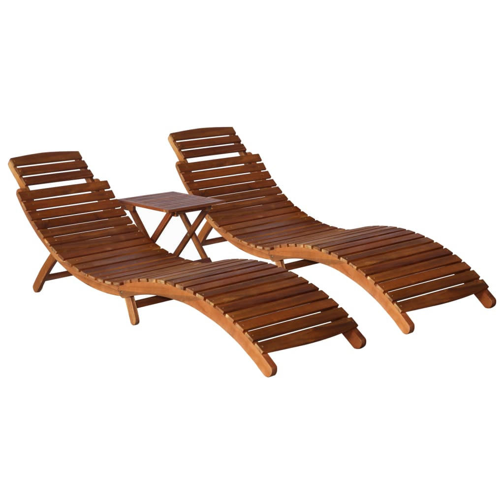 3-TLG. Sonnenliege mit Teetisch Akazie Massivholz - Braun, Holz (55/64/184cm) - furnicato