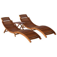 3-TLG. Sonnenliege mit Teetisch Akazie Massivholz - Braun, Holz (55/64/184cm) - furnicato