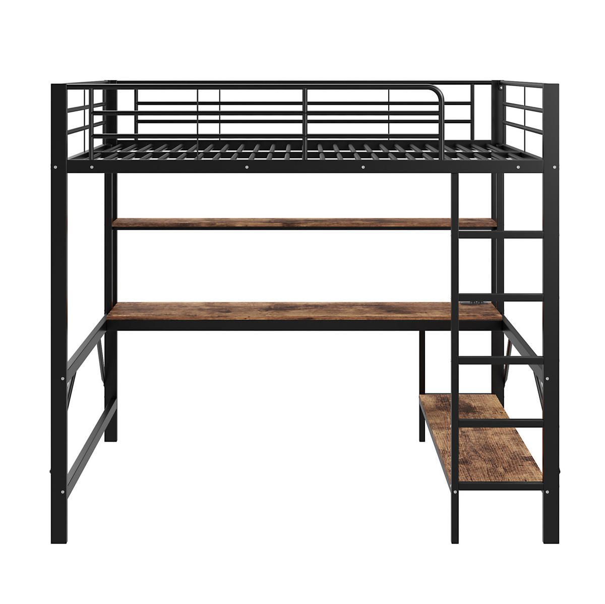 HOCHBETT 140/200 cm in Schwarz – mit Schreibtisch, Regal, Rausfallschutz und Leiter - Schwarz, Metall (140/200cm) - BEAOK