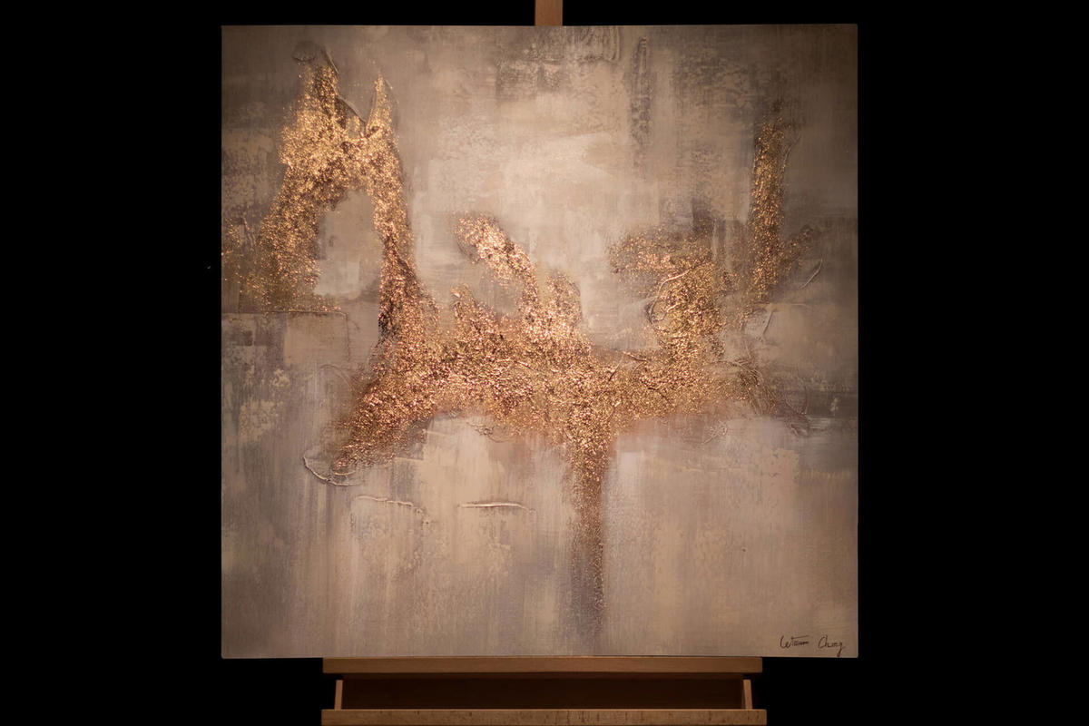 ACRYLBILD HANDGEMALT 80/80 cm - Goldfarben/Grau, Holz/Textil (80/80cm) - KUNSTLOFT