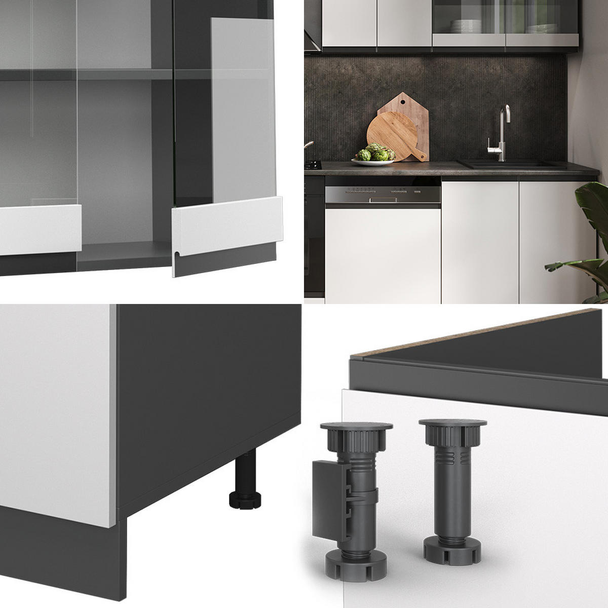 KÜCHENZEILE R-Line Weiß/Anthrazit 300 cm, AP Eiche - Anthrazit/Weiß, Holzwerkstoff (300/81.6/60cm) - Vicco
