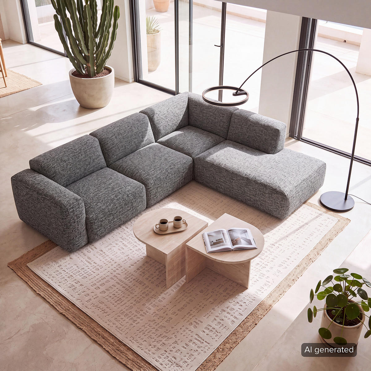 3-SITZER ECKSOFA mit Recamiere - Schwarz/Grau, Kunststoff/Textil (295/231cm) - home24