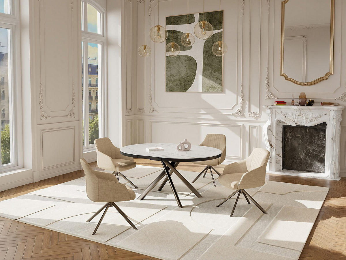 AUSZIEHBARER Tisch - 4 , 6 -Sitzer - MDF - weiß, bronzefarben - FEROLA - Weiß, Holz (120/160/76cm) - Vente-Unique