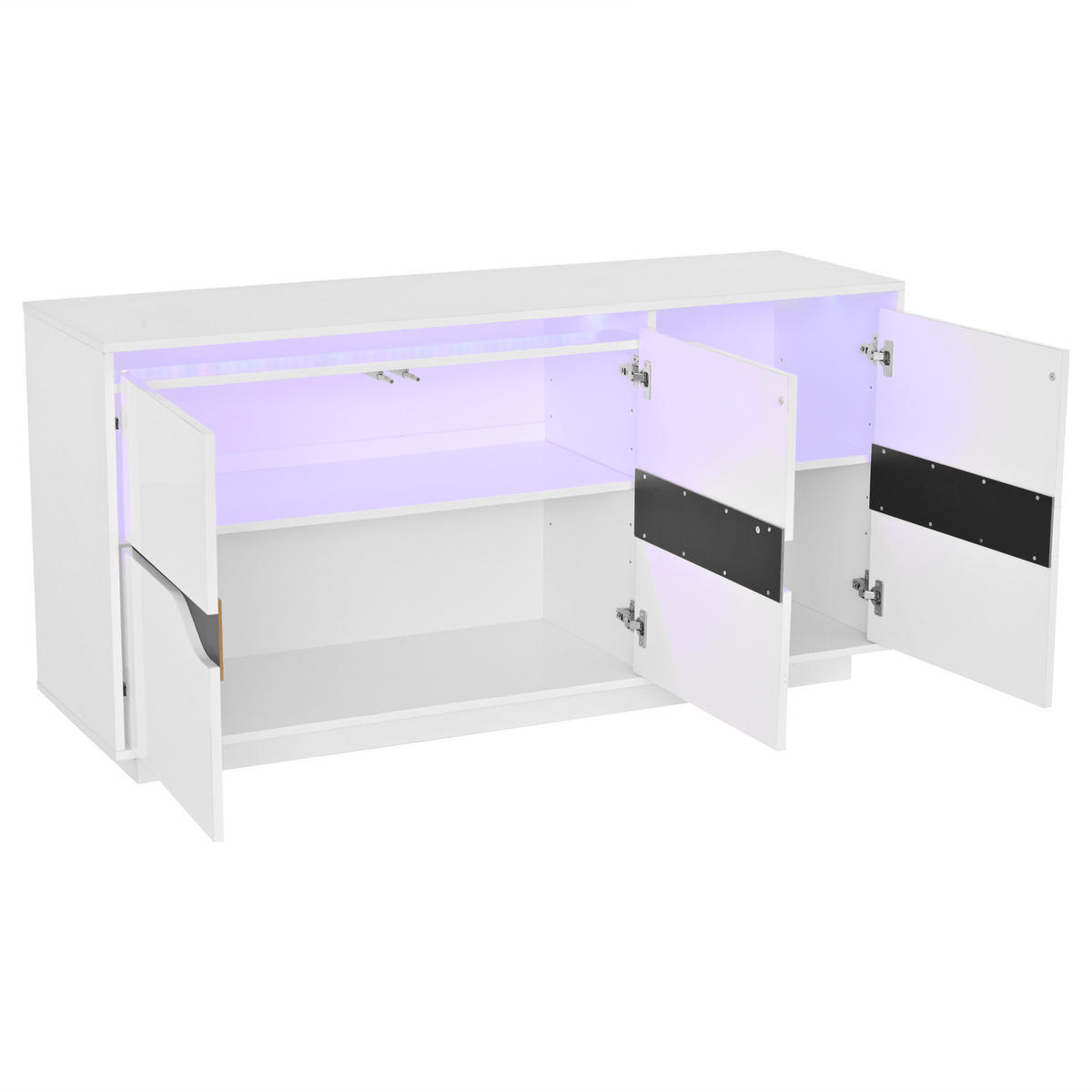 SIDEBOARD LED Weiß Schwarz 3 Türen 140x40x70cm Hochglanz Stauraum - Weiß, Holzwerkstoff (40/70/140cm) - FLIEKS