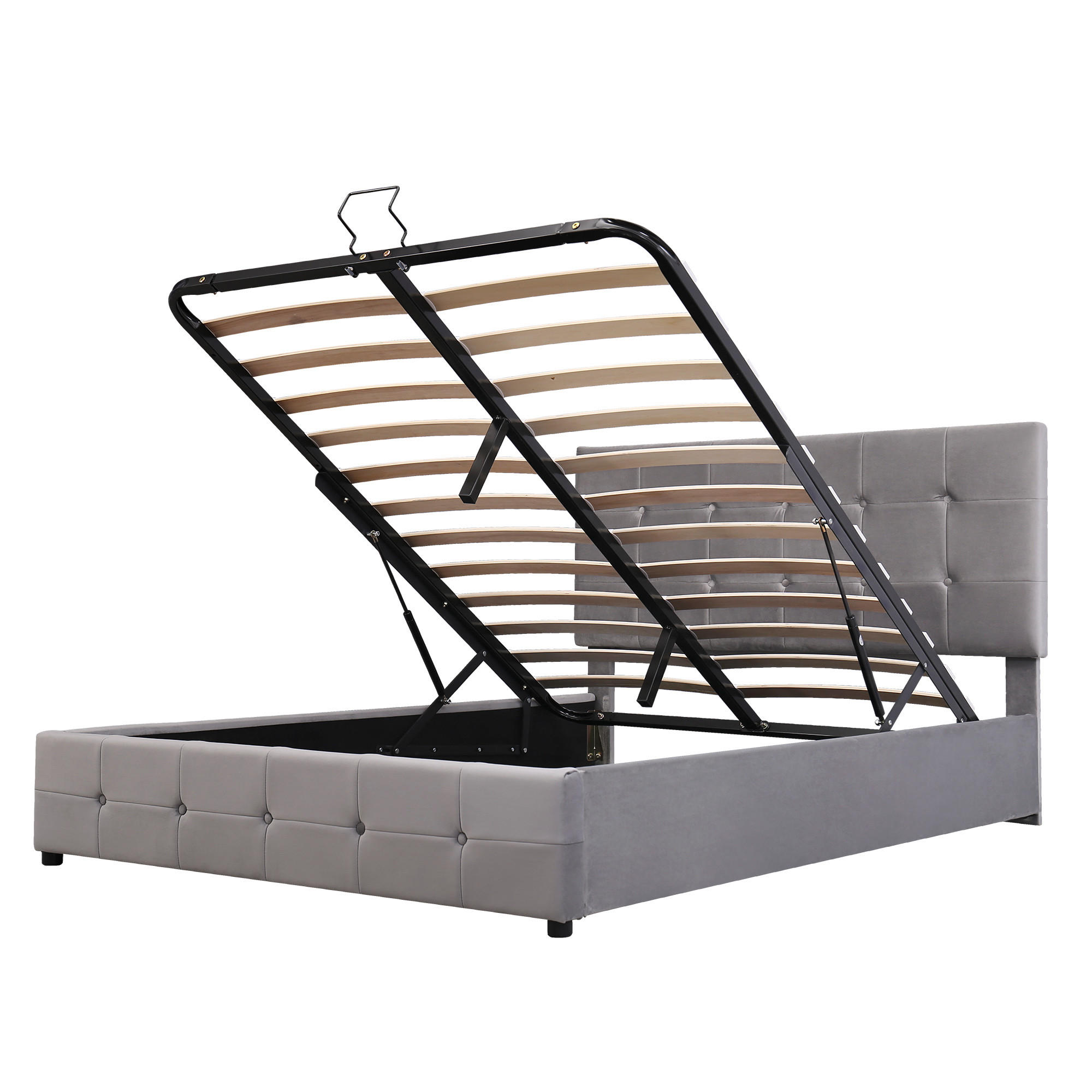 POLSTERBETT 140/200 cm grau mit hydraulischem Bettkasten und höhenverstellbarem Kopfteil - Grau, Textil (140/200cm) - OKWISH