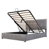 POLSTERBETT 140/200 cm grau mit hydraulischem Bettkasten und höhenverstellbarem Kopfteil - Grau, Textil (140/200cm) - OKWISH