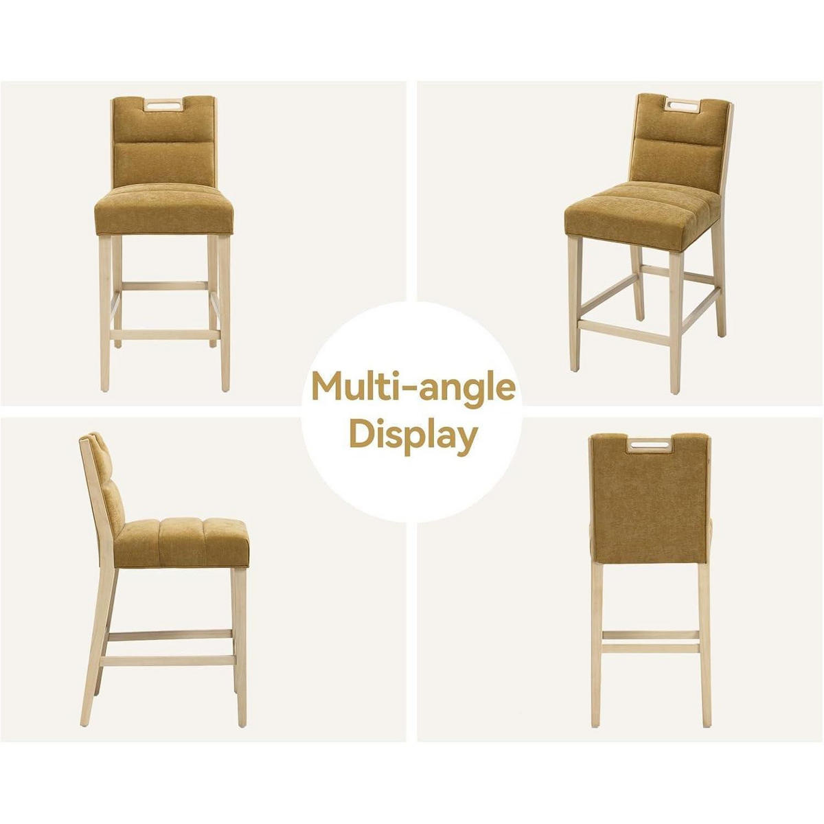 BARHOCKER 4er Set Chenille Gelb mit Griff-Rückenlehne und Fußstütze - Gelb, Textil (45/95/56cm)