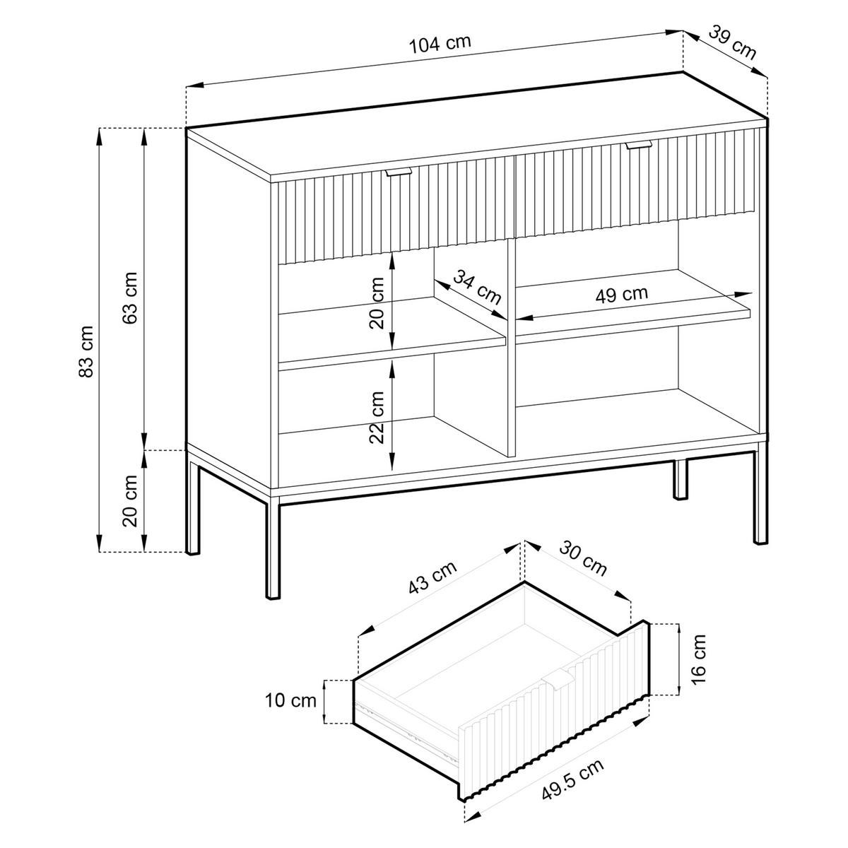 SIDEBOARD STELLARE 104/83/39cm mit 2 Schubladen 2 Türen Kaschmir - Kaschmir/Goldfarben, Holzwerkstoff (104/83/39cm) - MASSENO