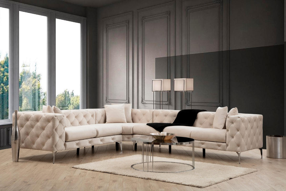 ECKSOFA mit großzügiger XXL Sitzfläche für die ganze Familie - Chromfarben/Beige, Holz/Textil (310/270cm) - myHomelando