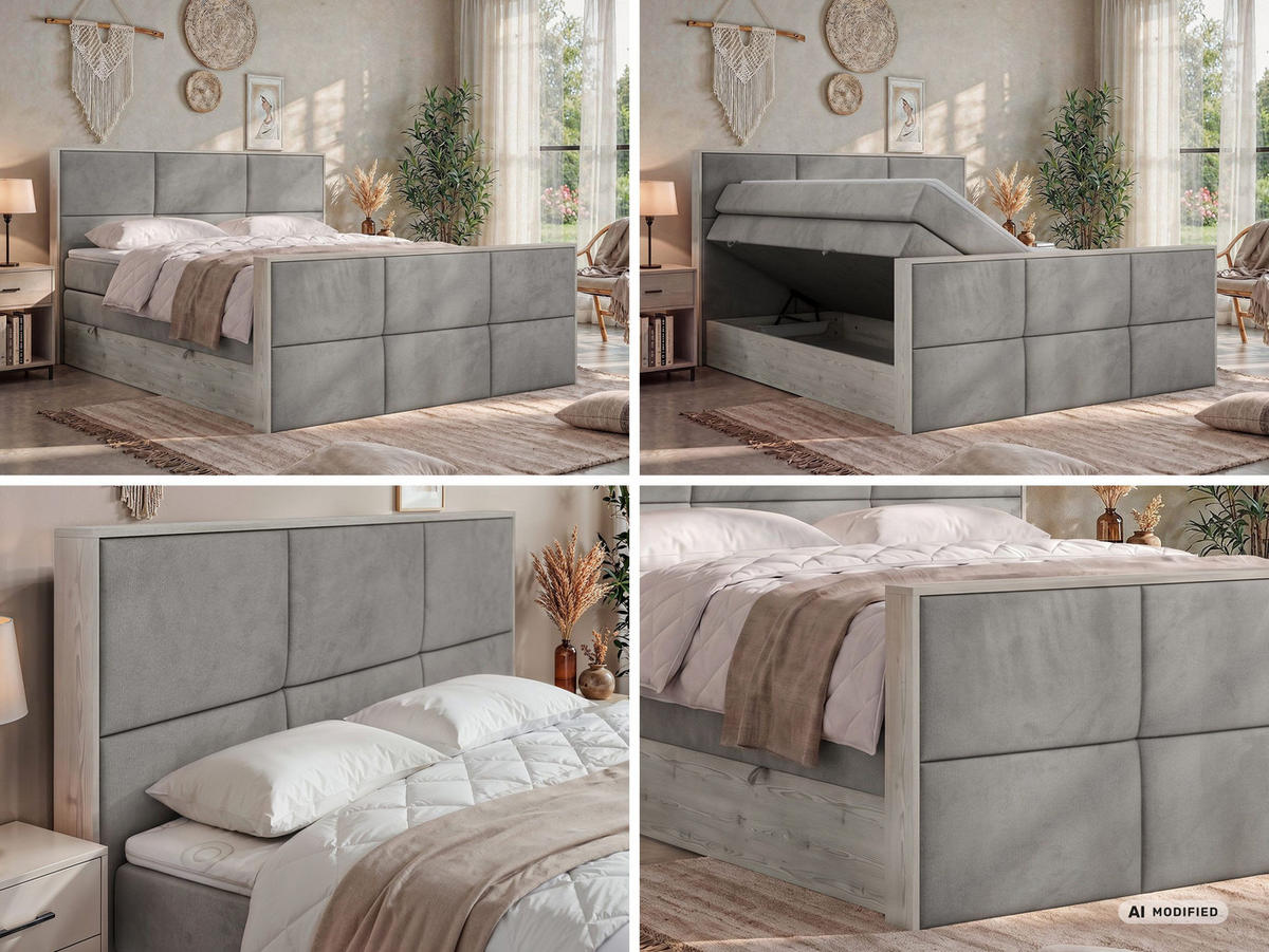 POSTEL BOXSPRING DELNOR KING DUO 200/200 - Světle šedá Samet - Topper Visco - H3 - černá/světle šedá, textil/plast (200/200cm) - MKS