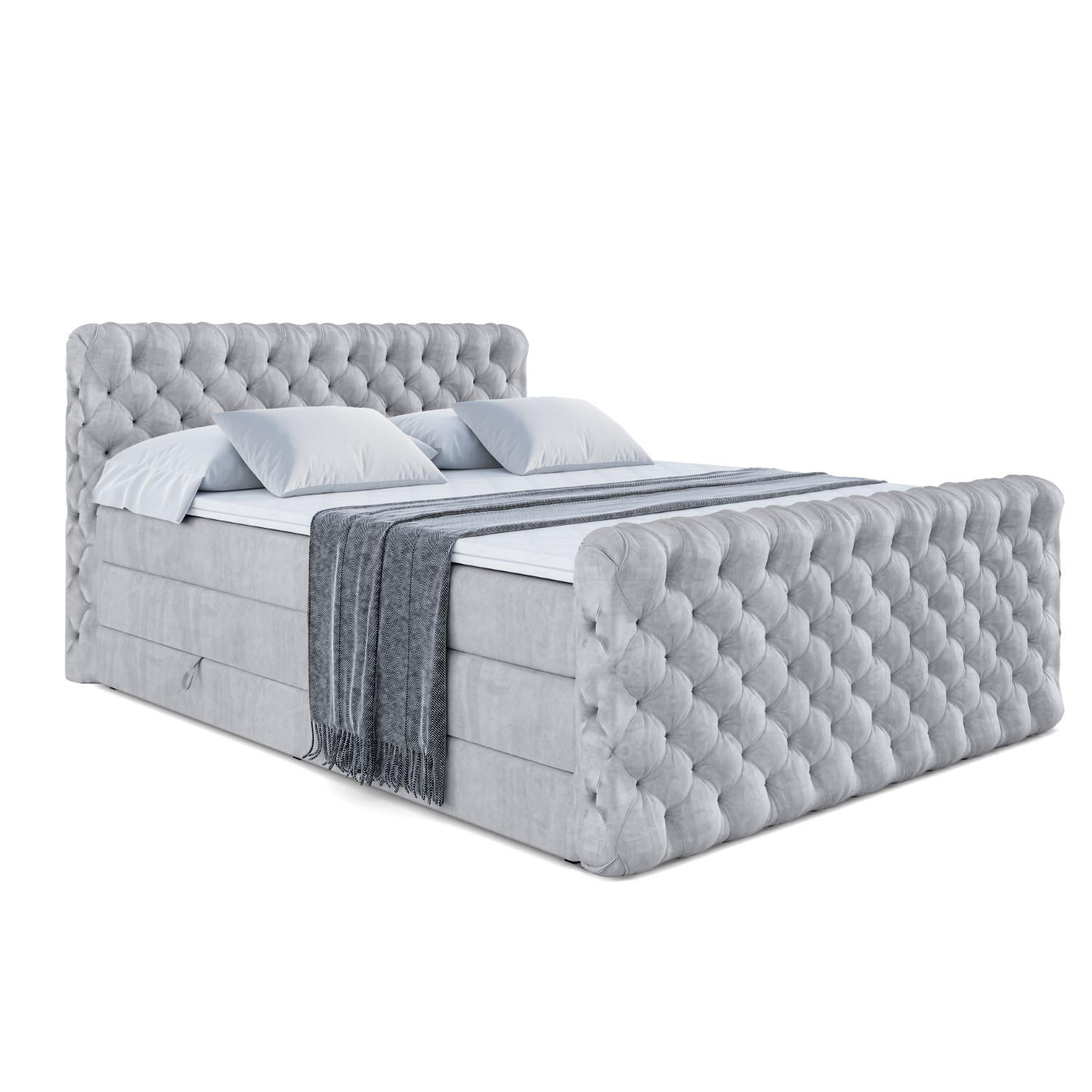 BOXSPRINGBETT BOXI8-Z KING - 120x200 - H3/H4 - Hellgrau - Hellgrau, Holzwerkstoff (120/200cm) - ALTDECOR