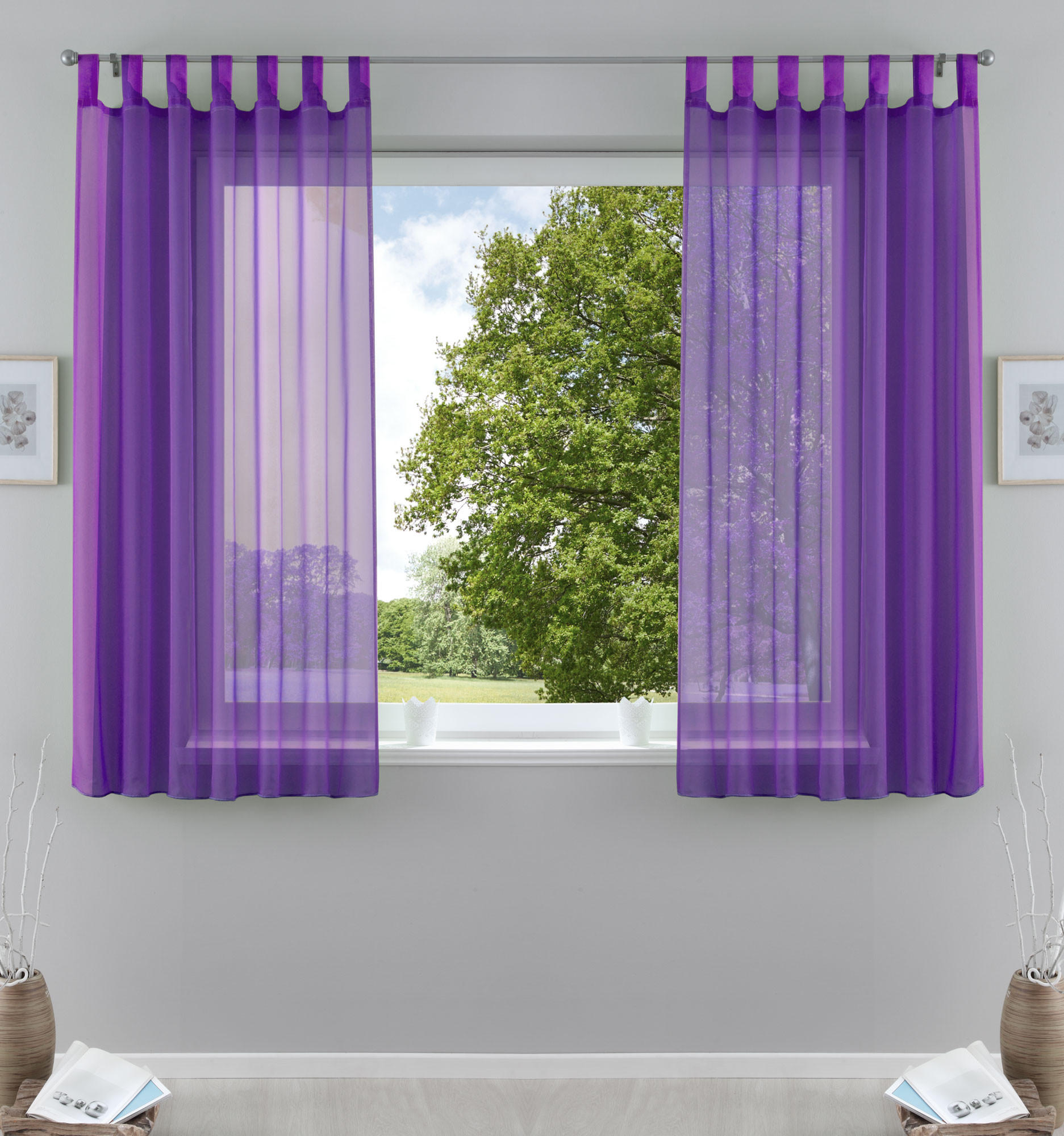 Voile Vorhang 2er-Pack – Transparent, Lila, 100x200 Cm Pro Bahn, Mit Stangentasche – Für Fenster & Türen